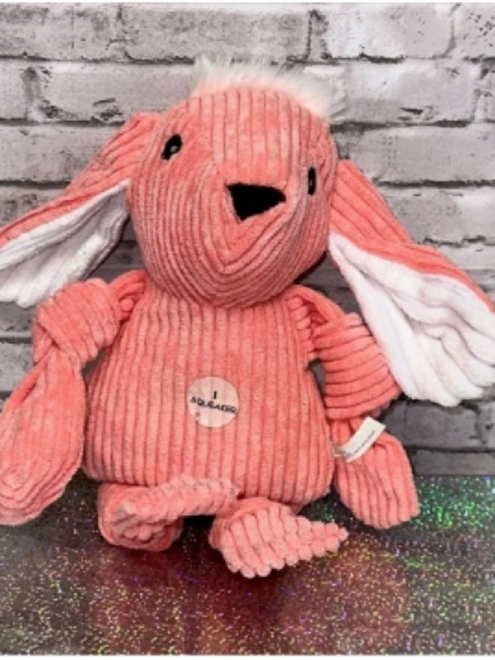 Plush Corded Bunny Toy in Coral Pink by Jellycat